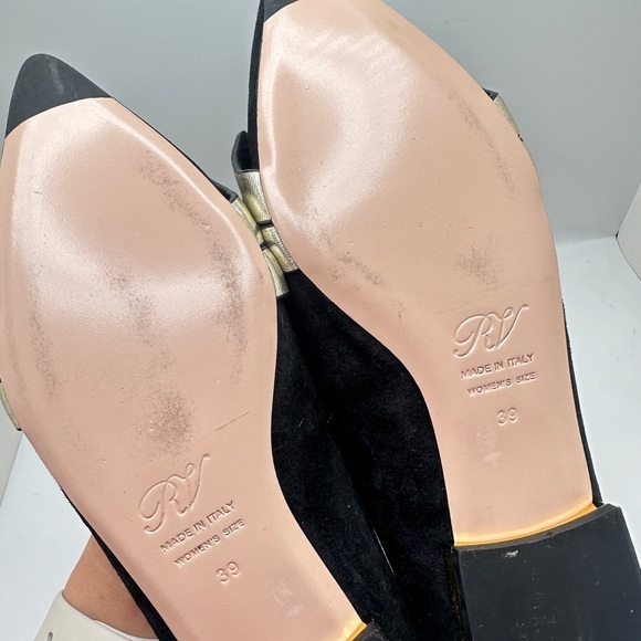 Roger Vivier Black Suede Lolita Pearl Embellished Bow Ballet Flats Sz 39 - Picture 9 of 13
